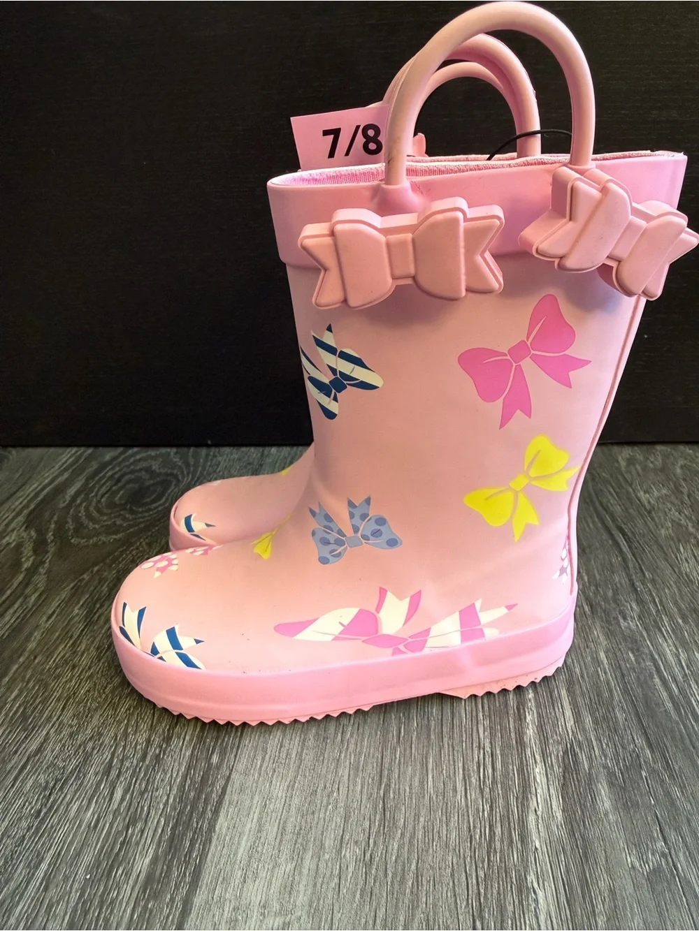 Kids Pink Butterfly Print Rain Boots with Easy Pull Handles